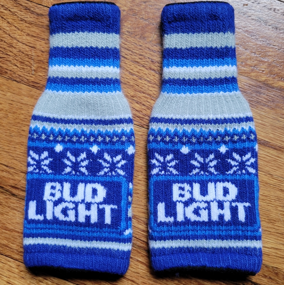 *NEW* Set of (2) Bud Light Ugly Sweater Knit Koozies/Coolies
